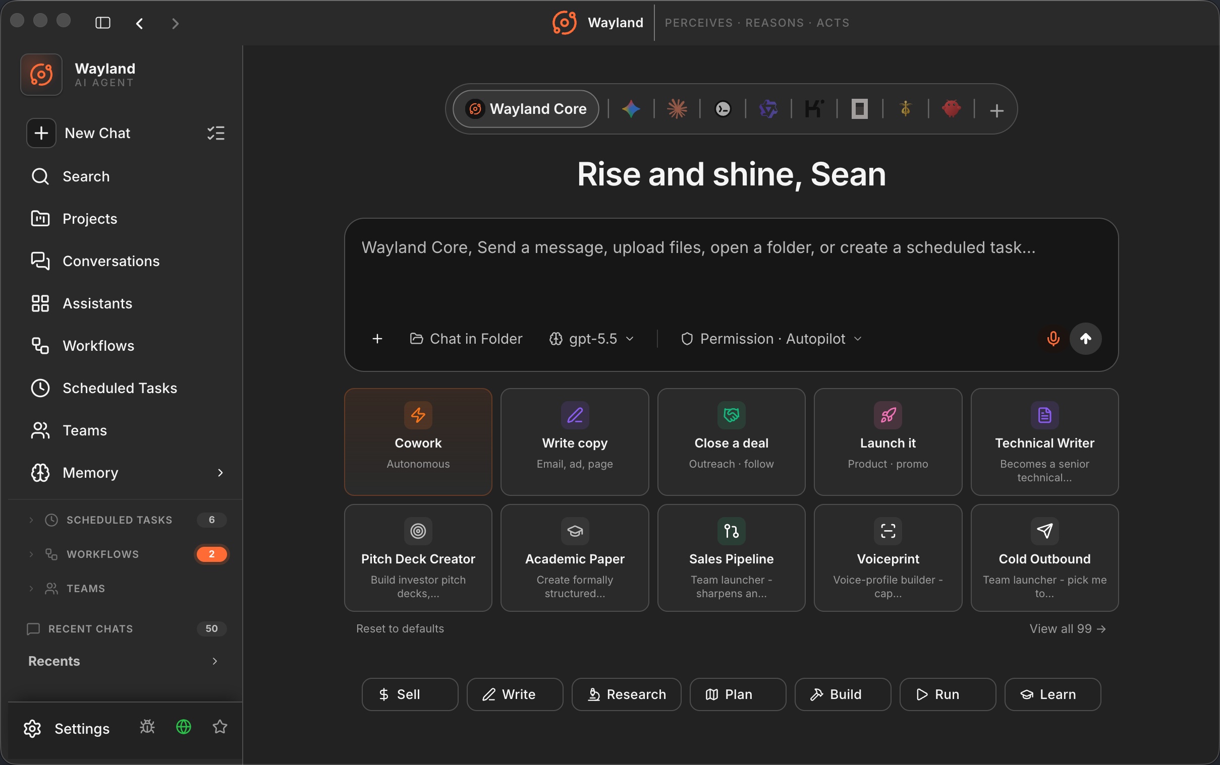 The Wayland dashboard after onboarding
