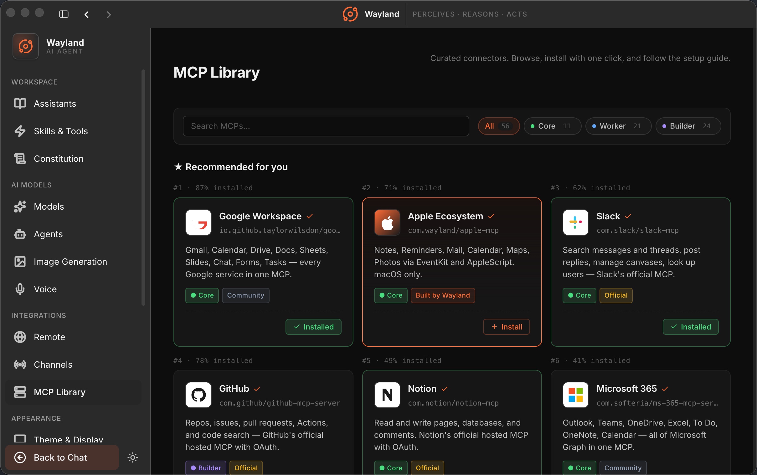 The MCP Library in the desktop settings