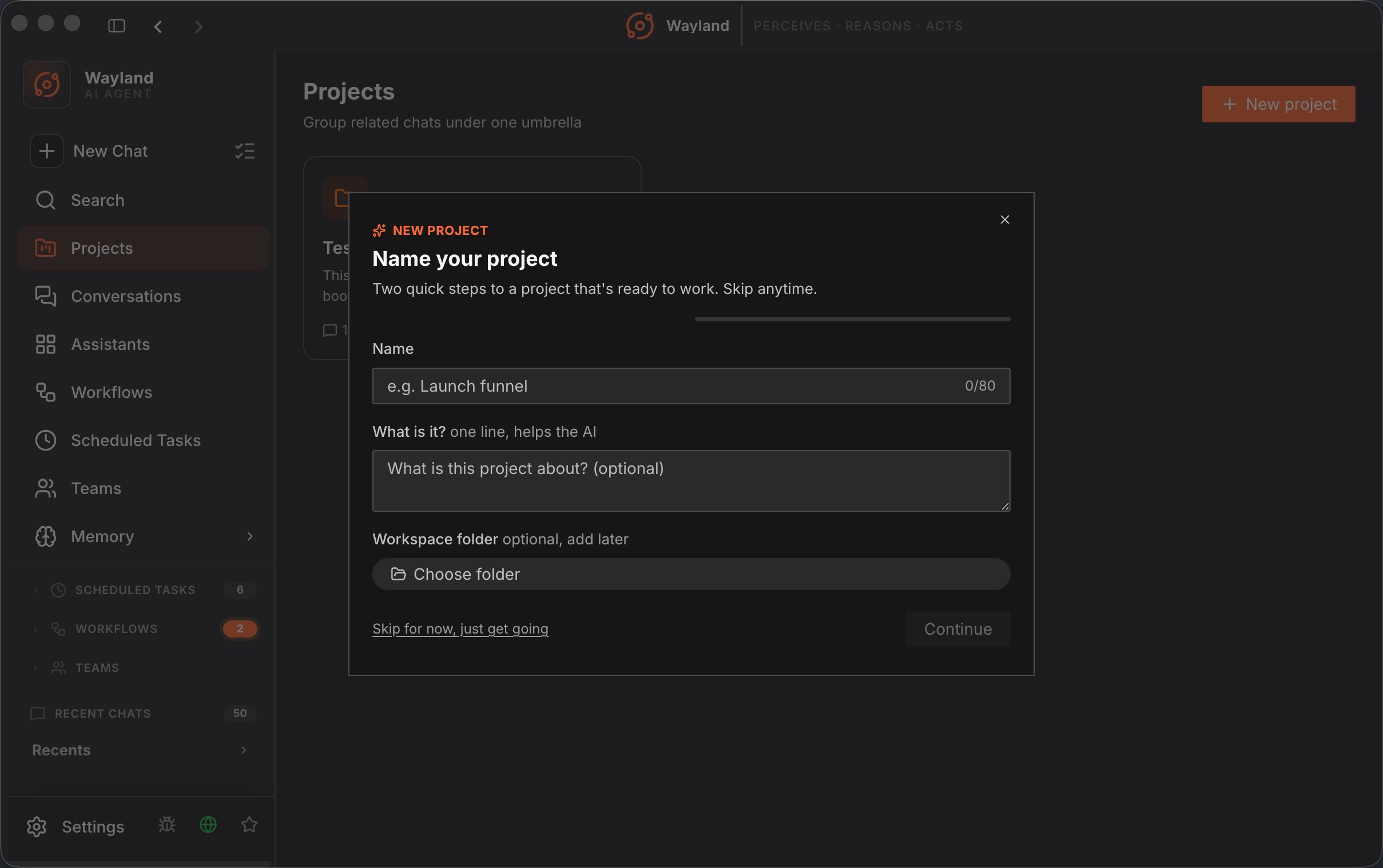 The Projects page in the desktop app