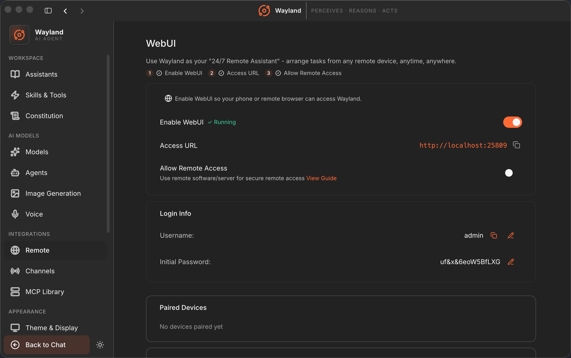 The Remote and WebUI settings panel