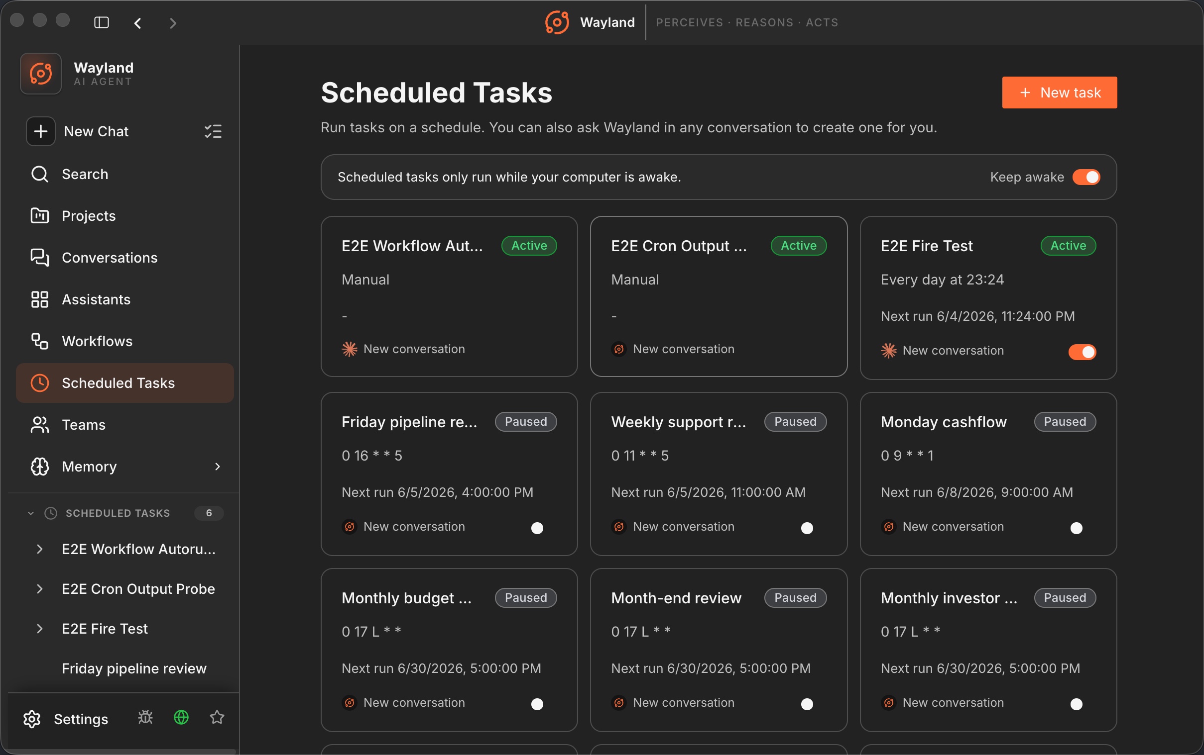 The scheduled tasks page