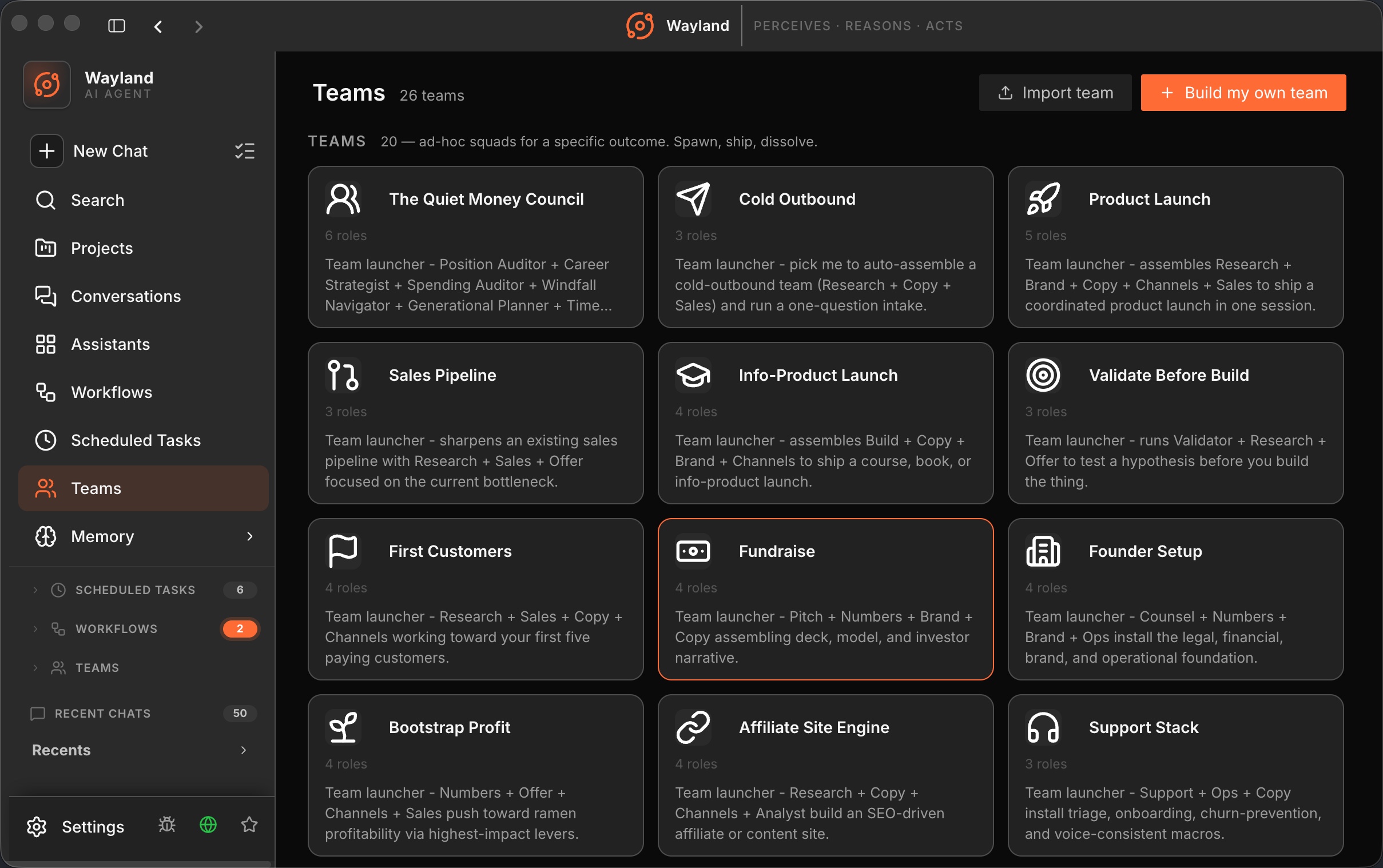The teams library with Standing Companies and Teams sections